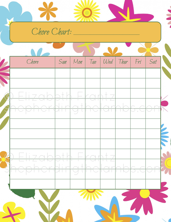 Fabulous February-Day 4: Girl's Chore Chart
